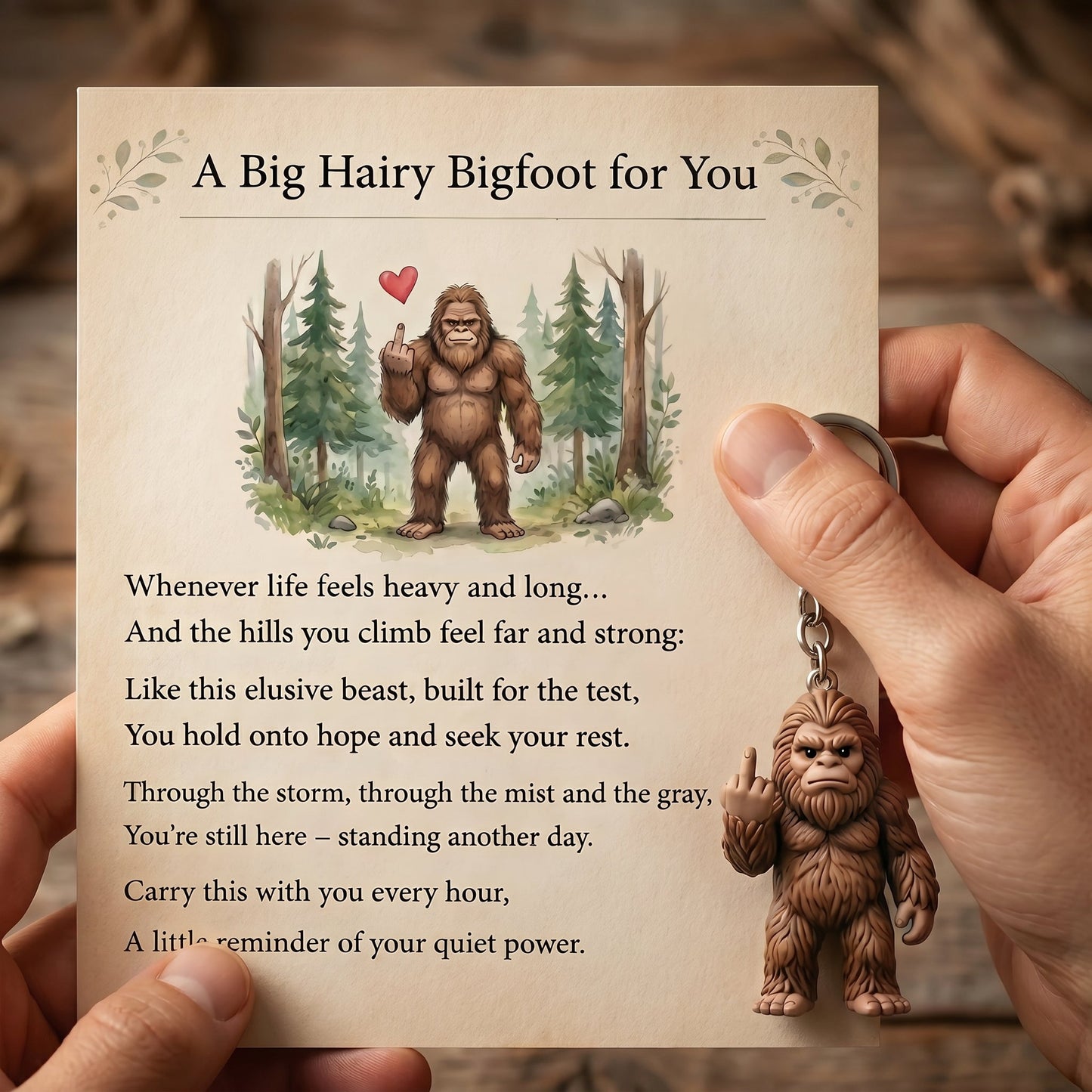 The "Still Standing Tall" Middle Finger Bigfoot Keychain & Poem Card π²ππ€